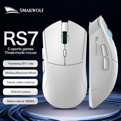 Bezprzewodowa mysz gamingowa SMAILWOLF RS7 Bluetooth, trzy tryby, PAW3311, makra, do laptopa, gier i biura