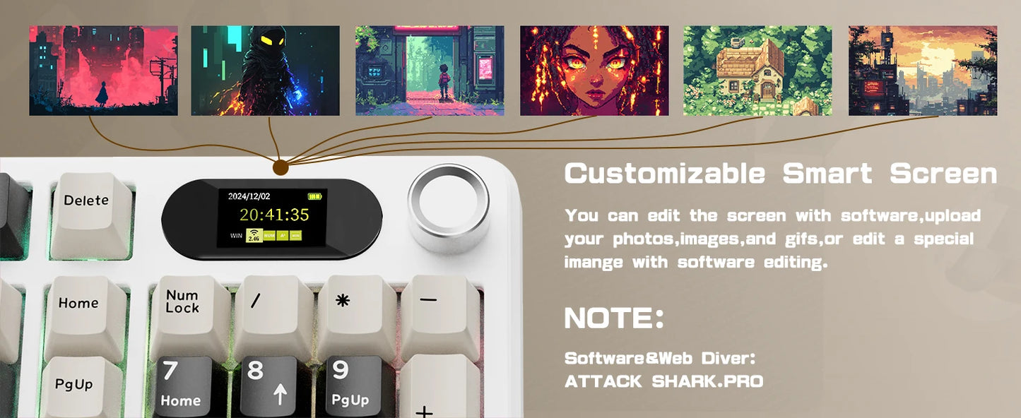 ATTACK SHARK X98Pro Wireless Mechanical Keyboard with Screen & Knob, Tri-mode Gasket Hot Swappable RGB Keyboard, Web Driver