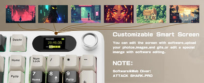 ATTACK SHARK X98Pro Wireless Mechanical Keyboard with Screen & Knob, Tri-mode Gasket Hot Swappable RGB Keyboard, Web Driver