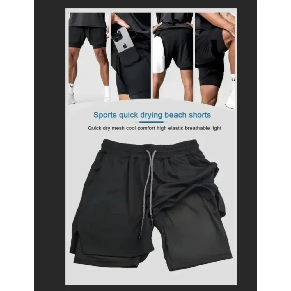 2026 Dragon Ball Men's Double-layer Shorts Goku Black Summer Japanese Anime Fake Two-piece Sports Fitness Quick-drying Shorts
