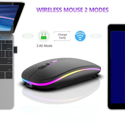 Безжична презареждаема мишка с два режима, съвместима с Bluetooth, 2.4G USB компютърна мишка за лаптоп, iPad, таблет и Notebook, геймърска мишка