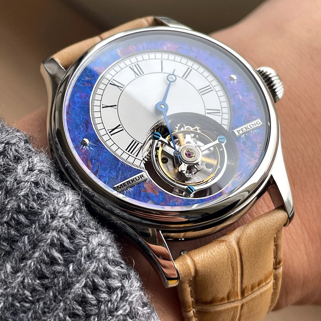 Merkur 100% Tourbillon Watch Men's Sapphire Watch For Men Mechanical Wristwatches Relogio Masculino Purple Business Watch 42mm