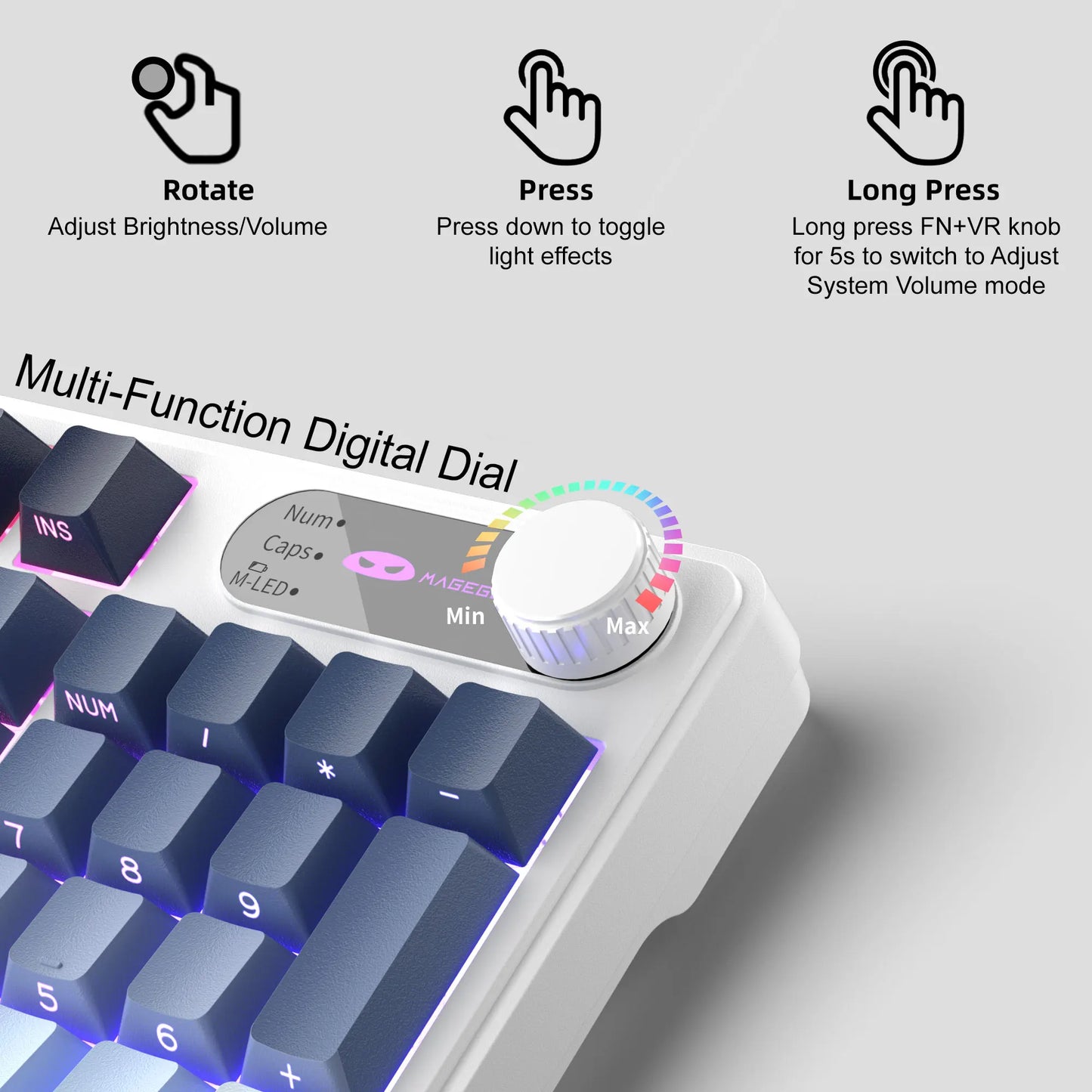 Magegee Gk960 Membrane Keyboard Wireless 2.4g Bt 98 Keys Abs Side Engraved Keycaps Adjustable Rgb Lights for Office Game Windows