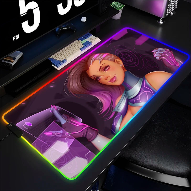 Gamer-Mauspad, Tastaturunterlage, Overwatch Sombra Schreibtisch-Mausmatte, LED-Teppich, Gummi, Gaming-Mauspad RGB, Notebook, Kawaii-Mousepad