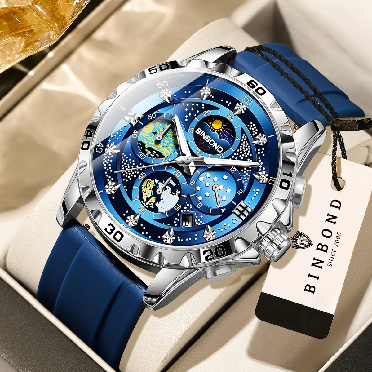 Luxus-Quarzuhren von BINBOND für Herren, leuchtend, wasserdicht, Chronograph mit automatischem Datumsanzeige, Business-, Sport- und Freizeit-Style