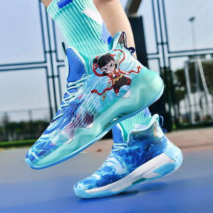 Chaussures de sport unisexes, chaussures d'entraînement de basket-ball respirantes en maille tendance, bottes de compétition légères à rebond pour hommes