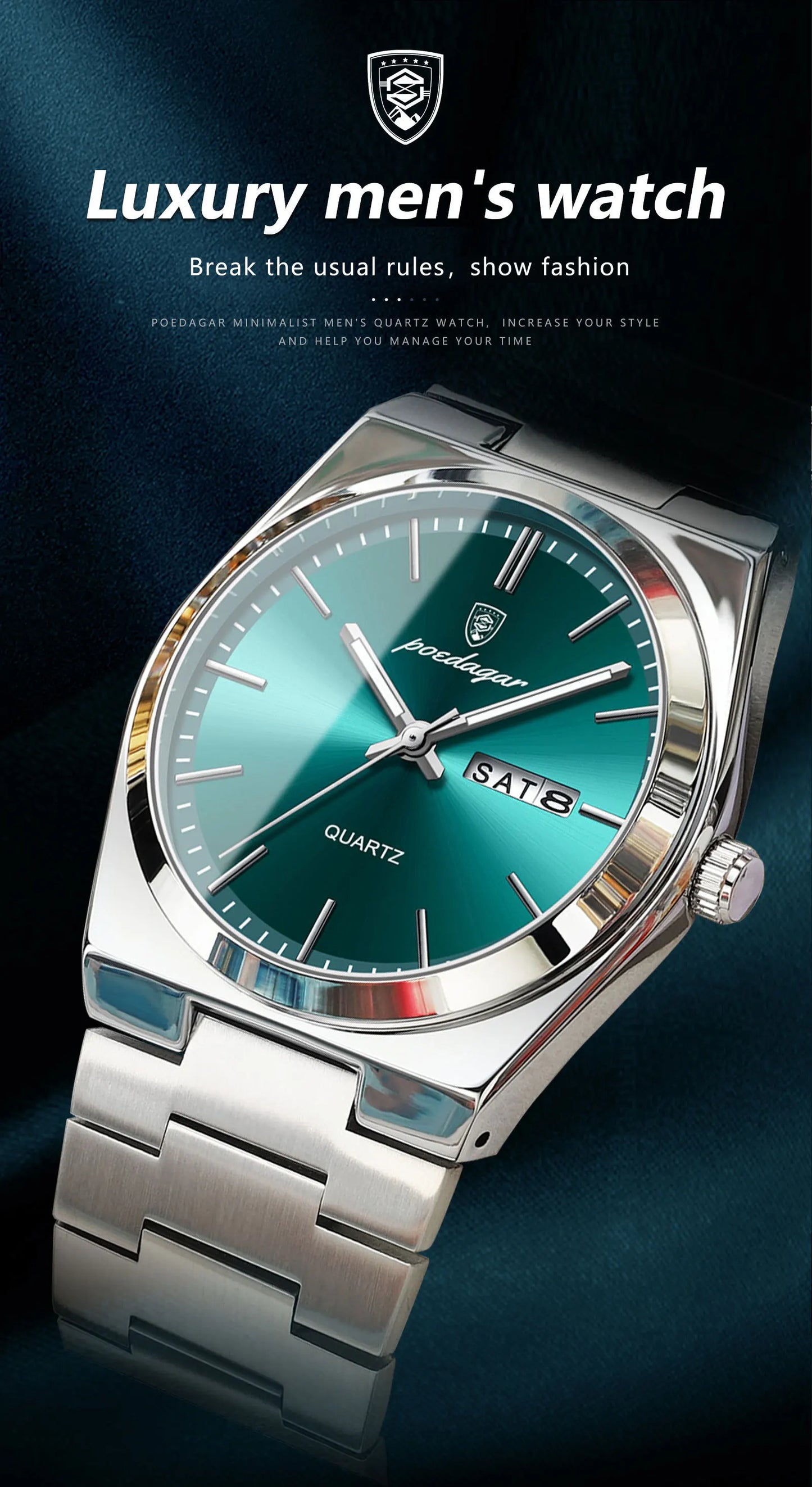 POEDAGAR Fashion Men Watch Waterproof Luminous Date Week Men's Watches Stainless Steel Functional Man Quartz Watch with Gift Box