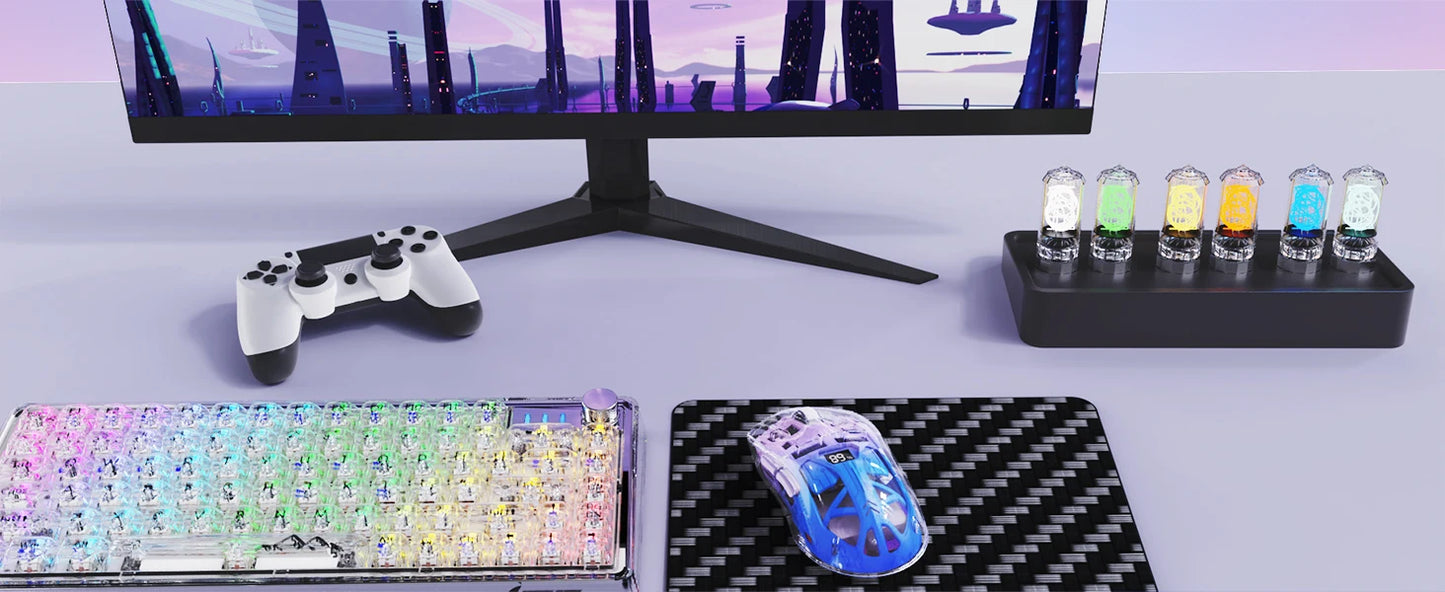 Mouse de gaming wireless transparent A2, BT 5.0/2.4G pentru PC, reîncărcabil, RGB, cu ecran digital, PixArt 3212, 5 niveluri DPI ajustabile