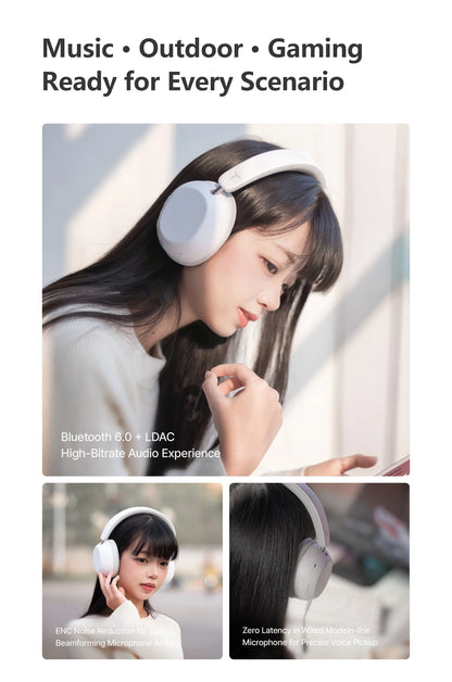 TANCHJIM RITA HiFi Bluetooth Headset Wireless & Wired ANC Headphones, Bluetooth 6.0 LDAC Over-Ear Headphones with 40mm Dynamic Driver, Gaming Headset with ENC & 3.5mm Audio Cable