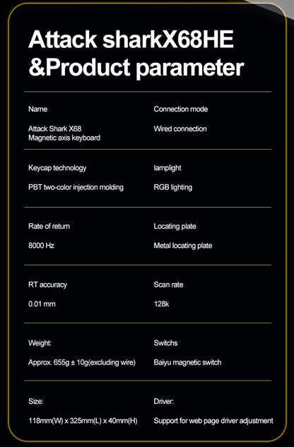 Tastiera a switch magnetici ATTACK SHARK X68HE cablata e FREEWOLF F68 cablata F68Pro wireless per gaming professionale 8K Hz 0.01mm Rapid Trigger