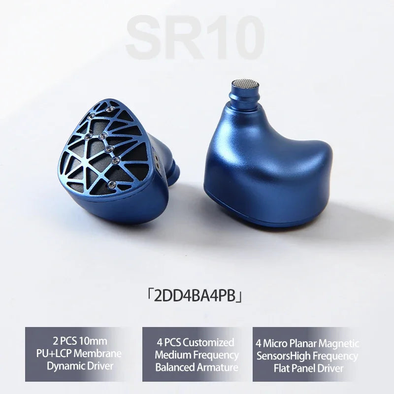 Sound Rhyme SR10 In-Ear HiFi Earphones 2DD+4BA+4PB High Quality Hifi Coil Iron 0.78mm 2Pin 2.5+3.5+4.4mm Plug Music Earphone