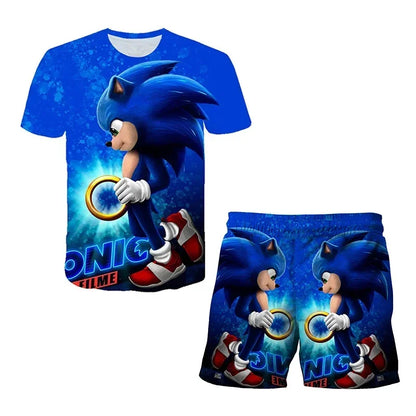 Sonic The Hedgehog Top Fashion 3D Anime Children's T-shirt Set Short Sleeve + Shorts Two-piece Set Girls Boys Cosplay Costume