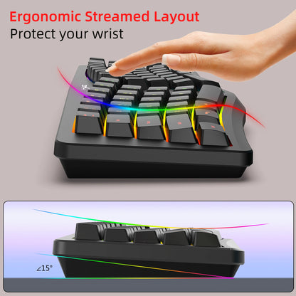69 Key Wired Ergonomic Gaming Keyboard Silent Irregular RGB Backlit Keyboard for Windows Linux Home Office Game PC