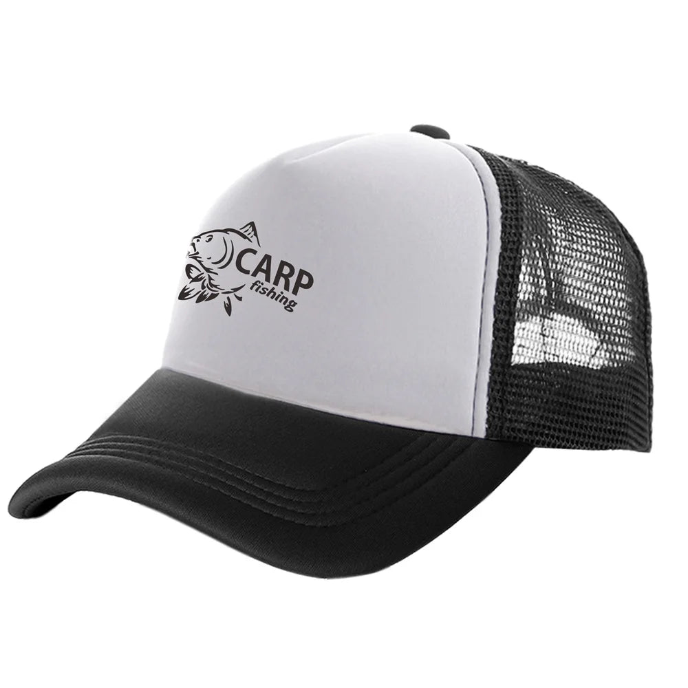 „Carp Fish“ vyriškos „Trucker“ kepurės, juokingos žvejybos motyvais, beisbolo kepurės, vėsios vasarinės unisex kepurės iš tinklelio MZ-169