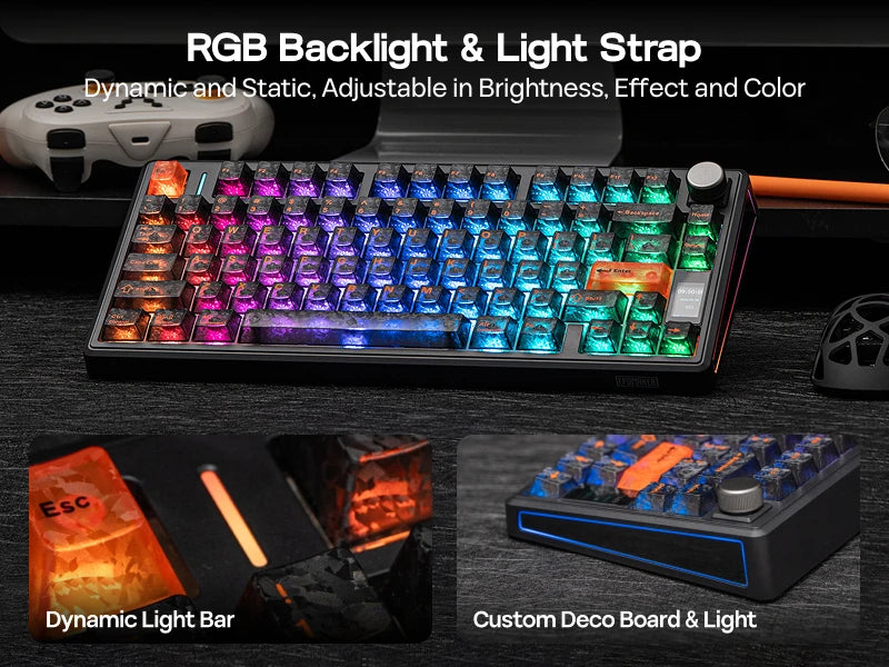 EPOMAKER TH80 V2 PRO 75% ANSI US Layout Wired/Bluetooth/2.4Ghz Wireless Mechanical Gaming Keyboard with Screen/ Knob & 10000mAh