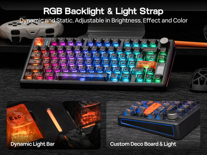 EPOMAKER TH80 V2 PRO 75% ANSI US Layout Wired/Bluetooth/2.4Ghz Wireless Mechanical Gaming Keyboard with Screen/ Knob & 10000mAh