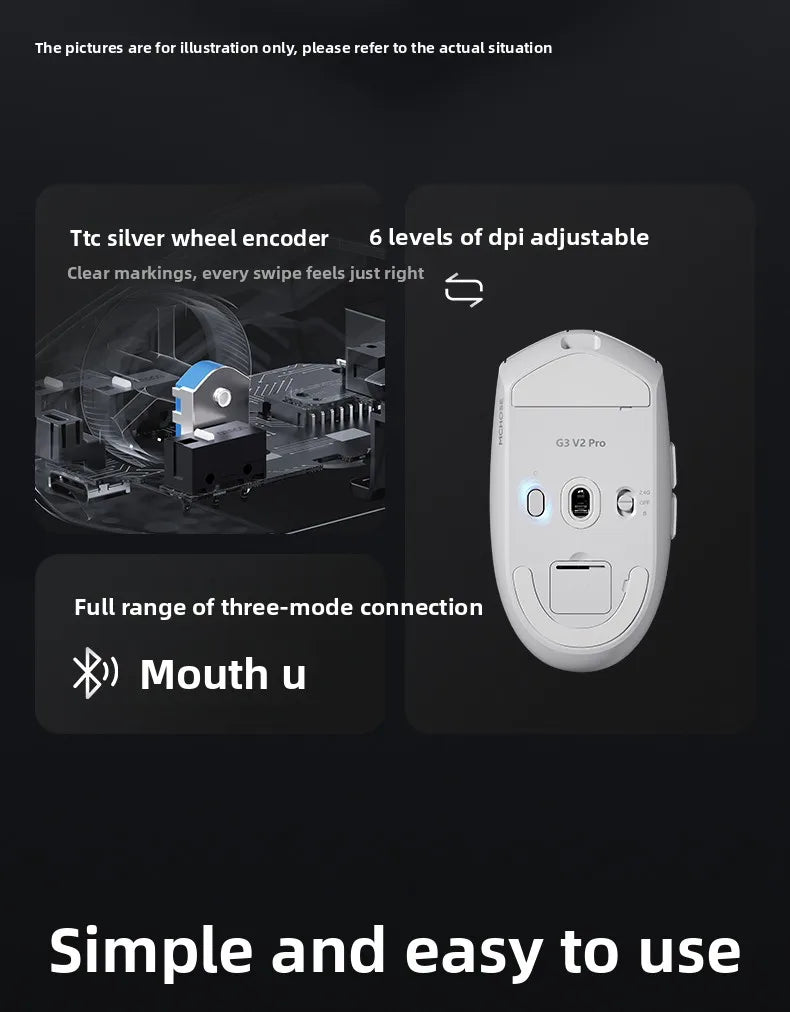 MCHOSE G3 V2 PRO Wireless Mouse Bluetooth Tri Mode Ergonomics Lightweight Laptop Office Gaming Computer Accessories