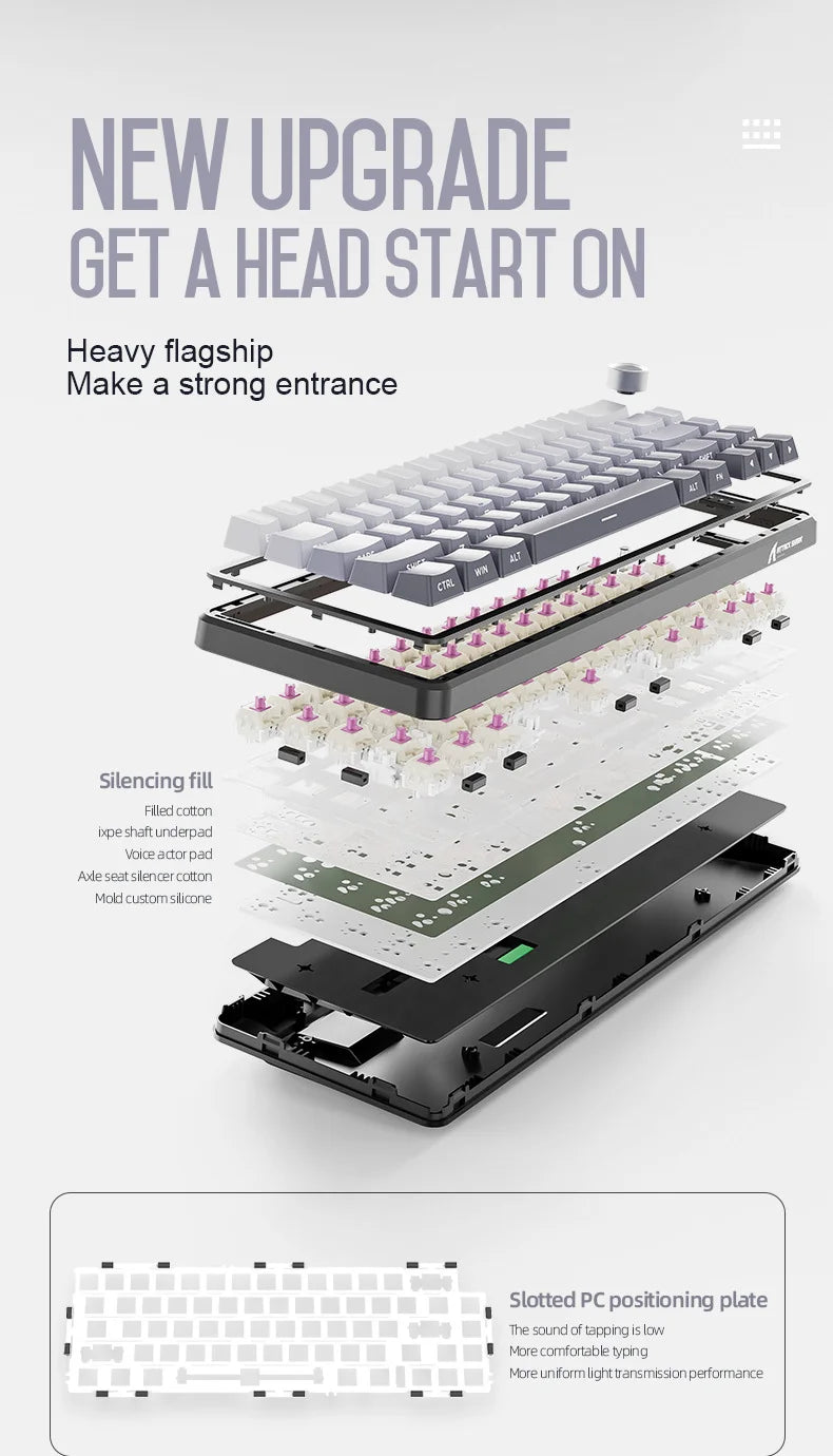 Attack Shark X66 Wireless Mechanical Keyboard 65% Compact Layout RGB Backlight Gasket Hot Swap Bluetooth USB-C PBT Large battery