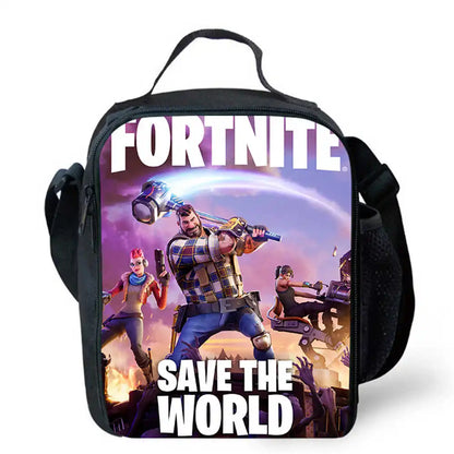 Bolsas de almuerzo para niños, bolsas escolares y de picnic Fortnite de dibujos animados para niñas y niños, bolsas térmicas portátiles y ligeras para almuerzo infantil