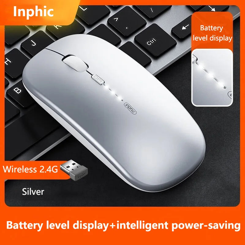 Inphic M1P Wireless Silent Mouse, Ultra-Thin Rechargeable 2.4G Office Mouse with USB Receiver, Type-C Charging, Battery Display & DPI Control