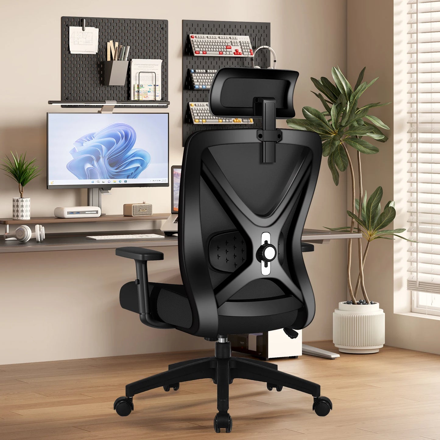 AUTHMIC Ergonomic Office Chair with 5D Lumbar Support, Mesh Back, Adjustable Headrest, Armrests & Reclining Desk Chair