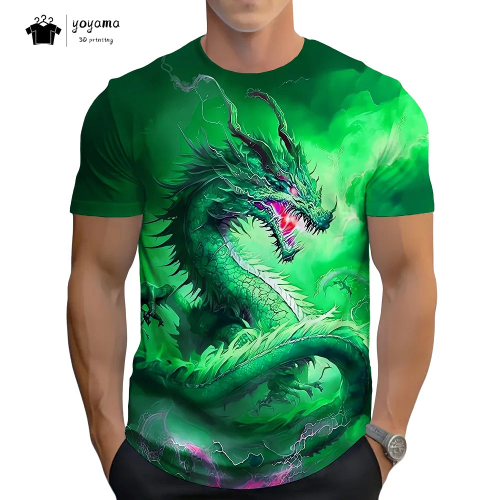 Men's t-shirts Dragon Pattern Short Sleeve Tee Fashion Street O-Neck Top Trend Animal 3D Printing Loose Versatile Men's Clothing