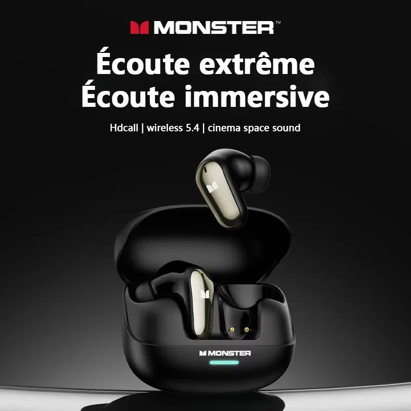 Monster MQT52 Bluetooth 5.4 Wireless Earphones Gaming Headphones with Mic, HiFi Stereo Sound True Wireless Earbuds, Low Latency Bluetooth 5.4 Earphones with 24H Battery Life