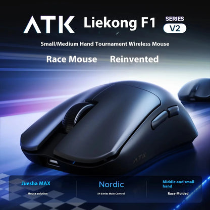 ATK F1 V2 Ultra MAX žaidimų pelė, belaidė, trijų režimų, PAW3950, dviguba 8k, lengva, ergonomiška e. sporto pelė, individualizuojamas PC priedas
