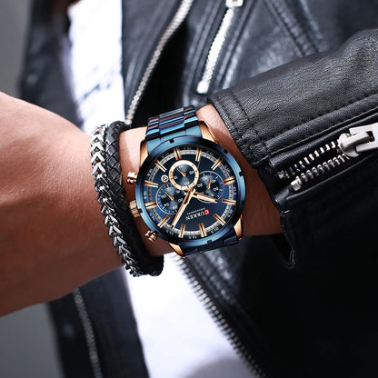 Pánske hodinky CURREN – luxusný športový chronograf, quartzový strojček, celonerezové, vodotesné