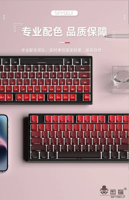 Neue Keycaps für 60/64/84/98/108 Gaming-Mechaniktastaturen mit MX-Switches, 135 Tasten, OEM PBT, seitlich graviert, Farbverlauf in Rot und Schwarz