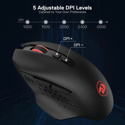 Brezžična gaming miška Redragon M656 Gainer, 4000 DPI, 2.4Ghz brezžična gamerska miška s 5 ravnmi DPI, 7 makro gumbi, rdeča LED-osvetlitev