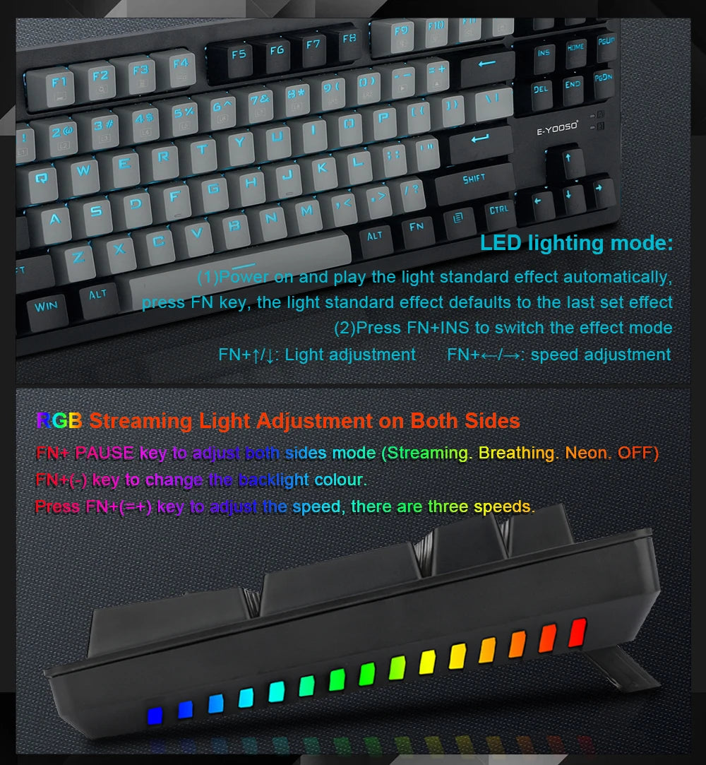 E-YOOSO K620 USB Mechanical Gaming Keyboard Wired Blue Red Switch Monochrome LED Backlit 87 Key for Compute Laptop PC