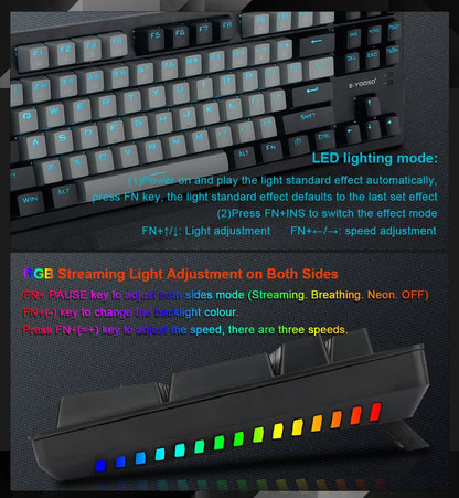 E-YOOSO K620 USB Mechanical Gaming Keyboard Wired Blue Red Switch Monochrome LED Backlit 87 Key for Compute Laptop PC
