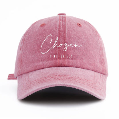 1pc CHOSEN Print Washed Baseball Cap for Adults,  Minimalist Retro Style Casual Soft Adjustable Dad Hat, Perfect As Gift