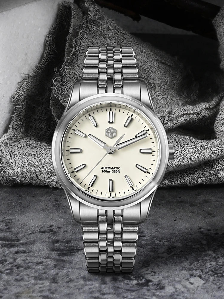 San Martin 39mm Miyota 90S5 Enamel Dial GADA Wristwatch Automatic Mechanical Sapphire BGW-X1 10Bar 5-Link Bracelet  SN0144CG-7