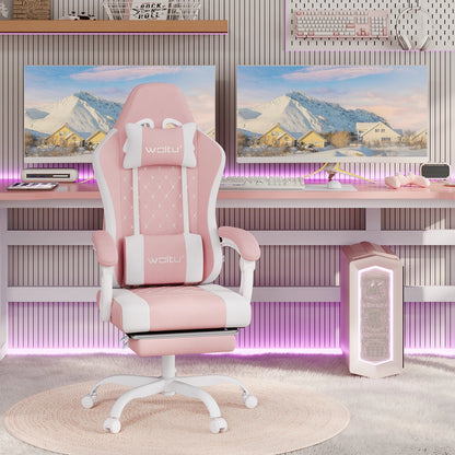 WOLTU snurrbar datorstol med massagefunktion, ergonomisk kontorsstol med kudde och fotstöd, höjdjusterbar gamingstol