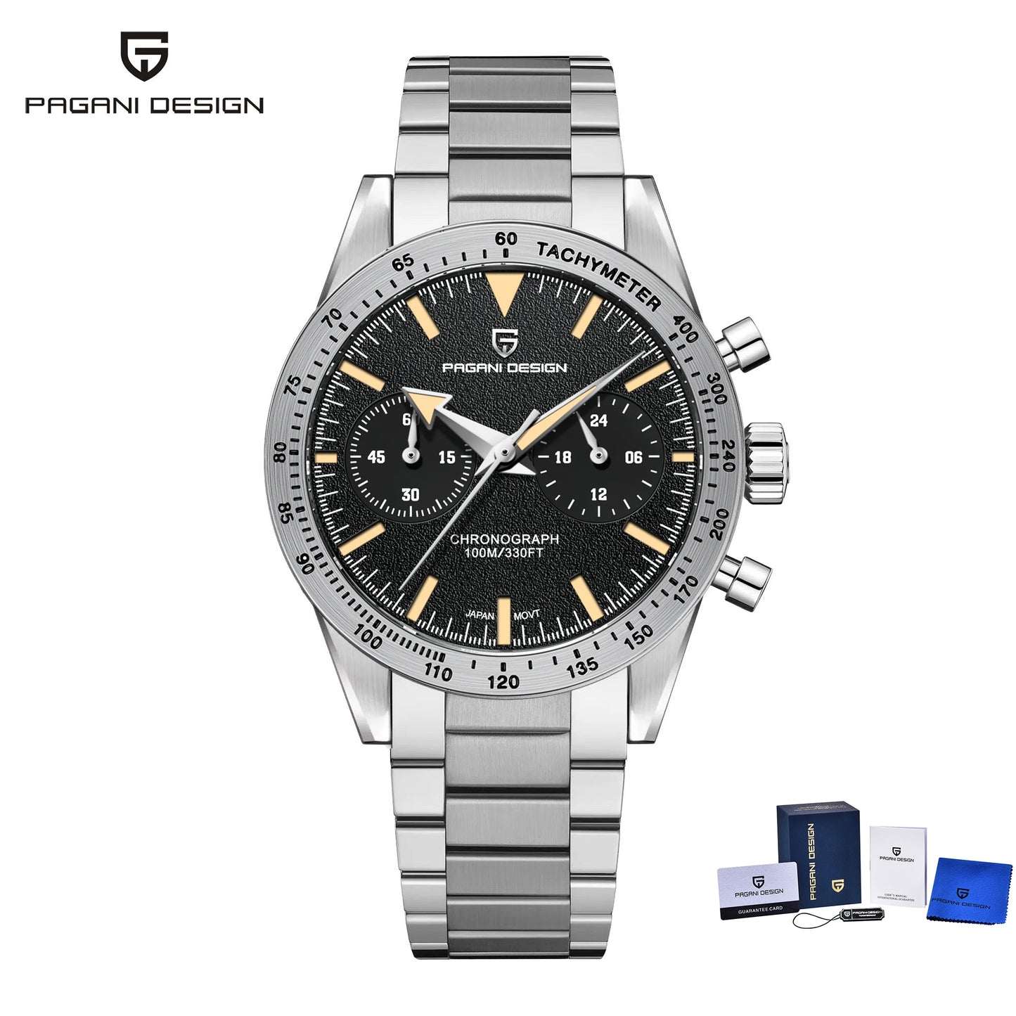 PAGANI DESIGN 2024 New Wide Arrow Moon Men's Watches Luxury Quartz Watch For Men Sport Retro Chronograph VK64 AR Sapphire Glass