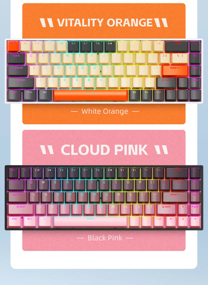K68    68Key Wireless Mechanical Keyboard Tri-mode Connection,Full Key Hot Swap,RGB lighting Effects,Gasket Muffler Structure, L