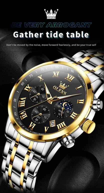 OLEVS 5529 Top-Luxusmarke Herrenuhr wasserdicht leuchtend Edelstahl Mondphase Timing Code Uhr neue Quarz-Herrenuhr