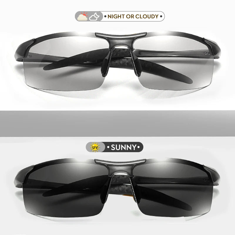 CoolPandas Photochromic Sunglasses Men Polarized Rimless Outdoor Sport Driving Glasses Day Night Chamelon Goggle zonnebril heren