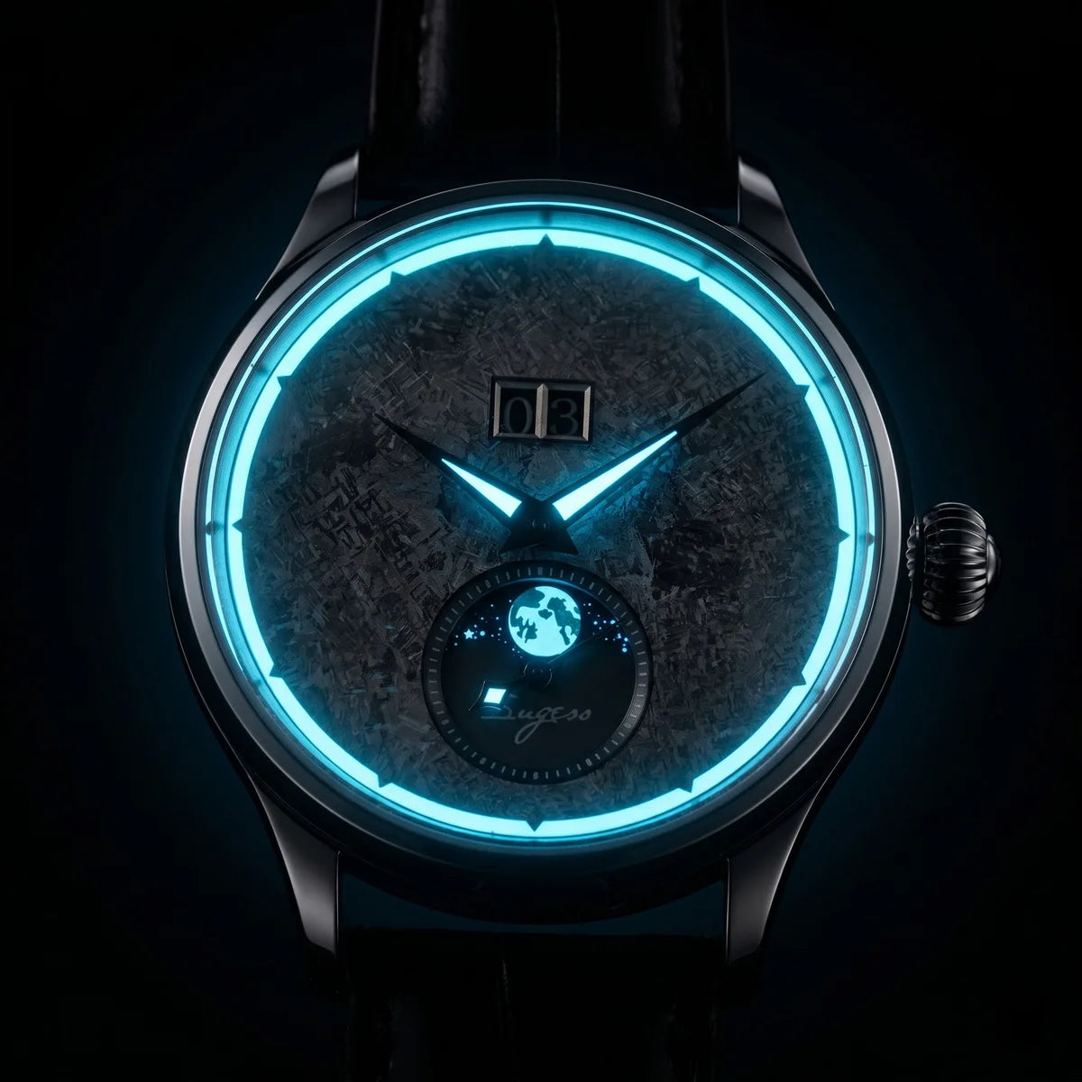 Sugess Watch of Men Moonphase ST2528 Movement Automatic Mechanical Wristwatches Waterproof Sapphire Crystal Titanium Dial S401