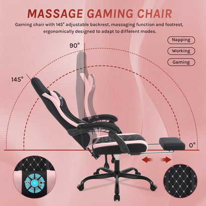 WOLTU snurrbar datorstol med massagefunktion, ergonomisk kontorsstol med kudde och fotstöd, höjdjusterbar gamingstol