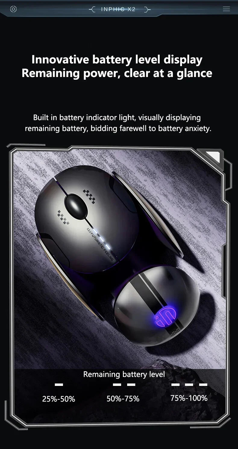 Inphic X2 Tri-Mode Metall-Bluetooth-Funkmaus, leise, wiederaufladbar, E-Sports-Hintergrundbeleuchtung, Gaming-PC- und Laptop-Zubehör, Geschenk