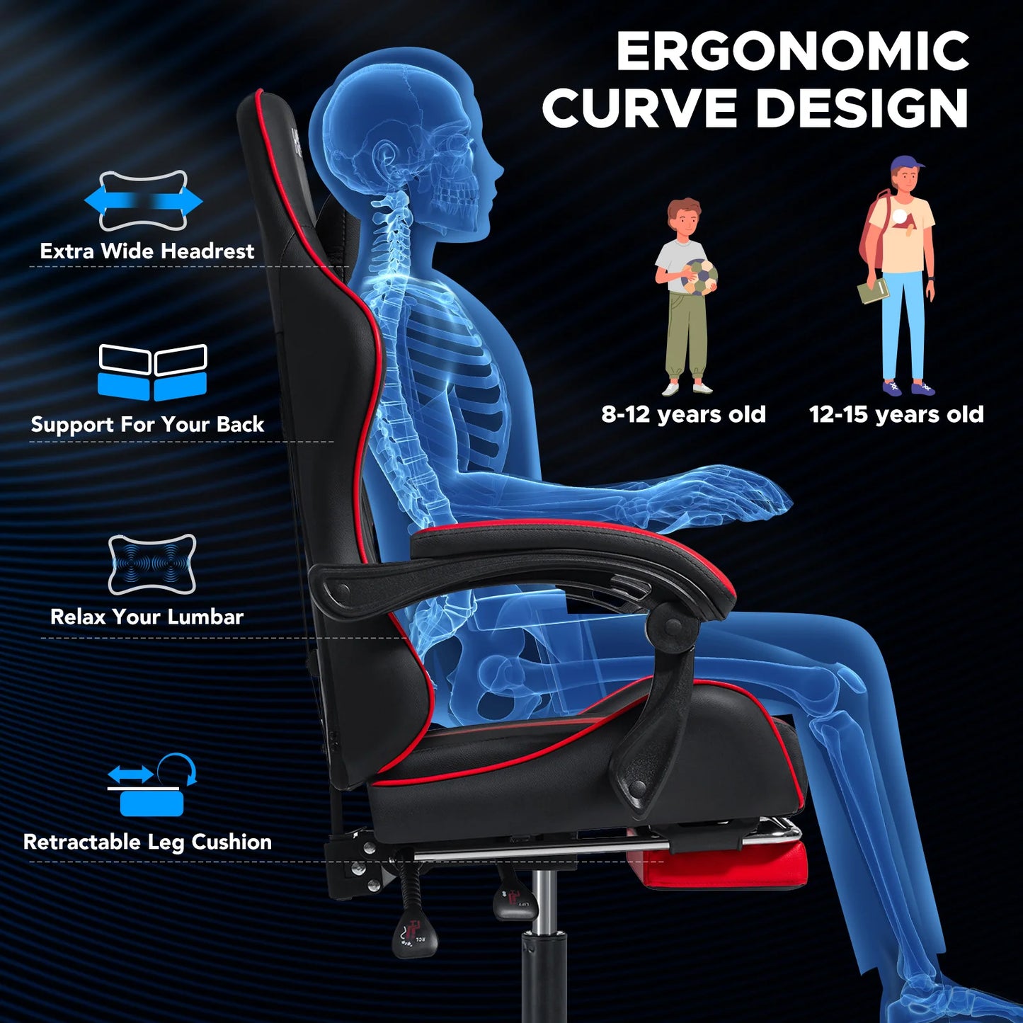Gaming Chair with Massage Ergonomic Computer Chair Footrest and Lumbar Support Reclining PC Game Chair Adjust Armrest Headrest