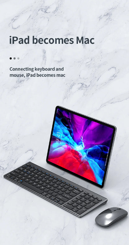 Set tastiera e mouse JOMAA Bluetooth & 2.4G USB per laptop, computer e iPad, combo tastiera e mouse wireless ricaricabili silenziosi
