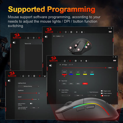 REDRAGON M816 PRO Gaming Mouse 26000 DPI Wireless RGB Gaming Mouse, Tri-Mode 2.4G Bluetooth Wired Mouse with PAW3395 Sensor