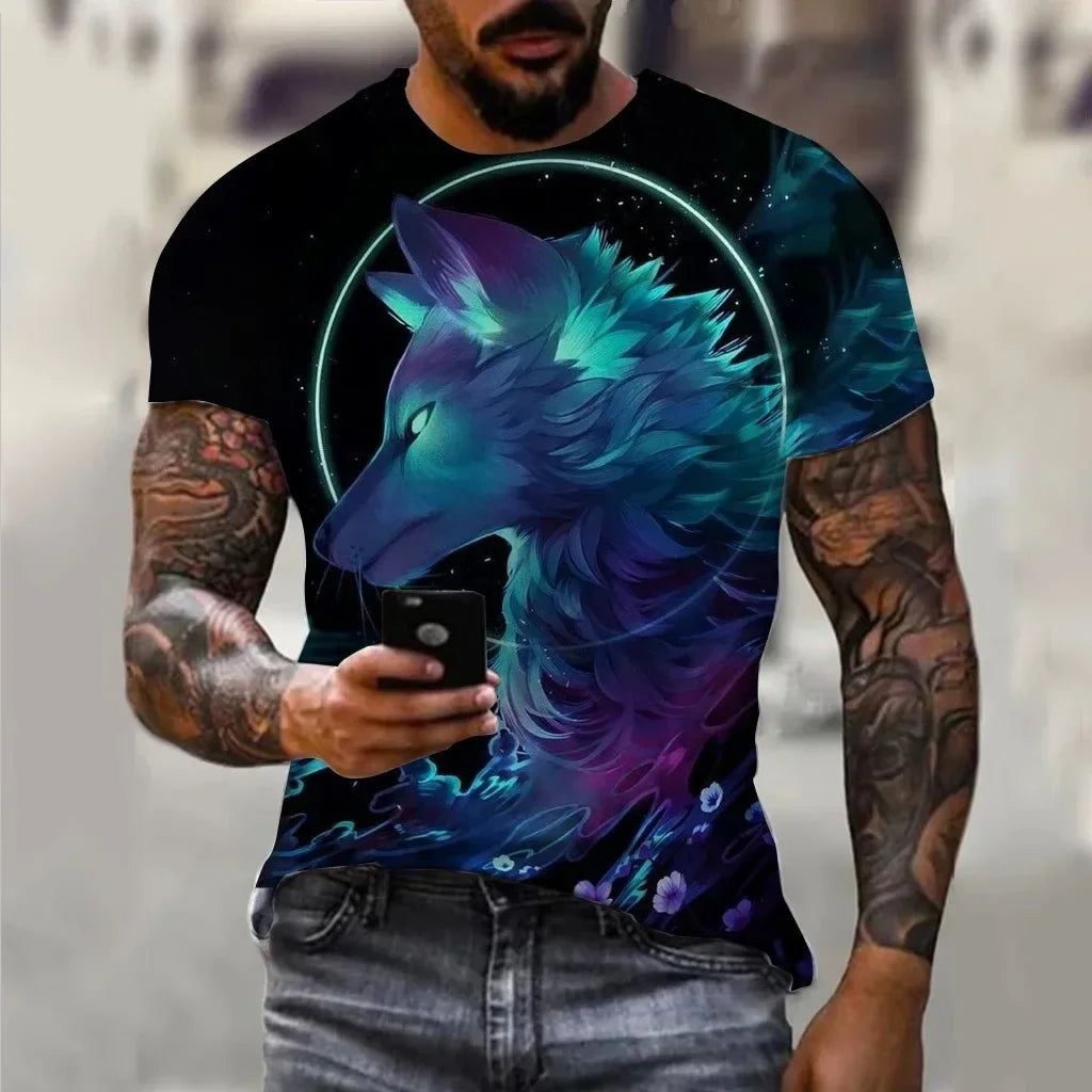 Męskie koszulki letnie z nadrukiem zwierzęcym – wilk, nadruk 3D, koszulki letnie, damskie, moda uliczna, koszulki oversize, odzież męska