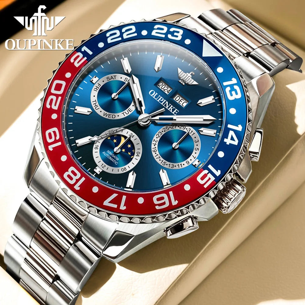OUPINKE Fashion Mens Watches Top Brand Luxury Business Sport Watch Multifunction Automatic Mechanical Men Clock Waterproof Reloj