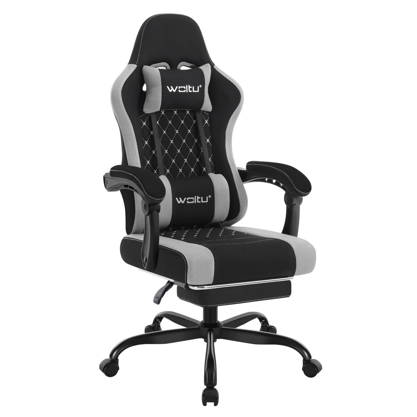 WOLTU snurrbar datorstol med massagefunktion, ergonomisk kontorsstol med kudde och fotstöd, höjdjusterbar gamingstol