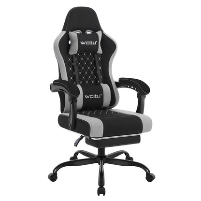 WOLTU snurrbar datorstol med massagefunktion, ergonomisk kontorsstol med kudde och fotstöd, höjdjusterbar gamingstol